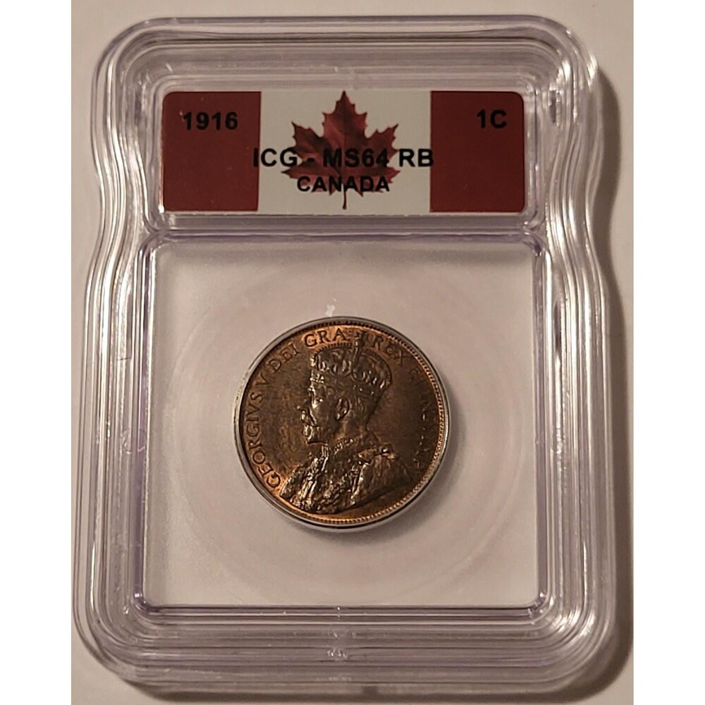 Canada George VI 1916 Large Cent MS64 RB ICG Flag Label